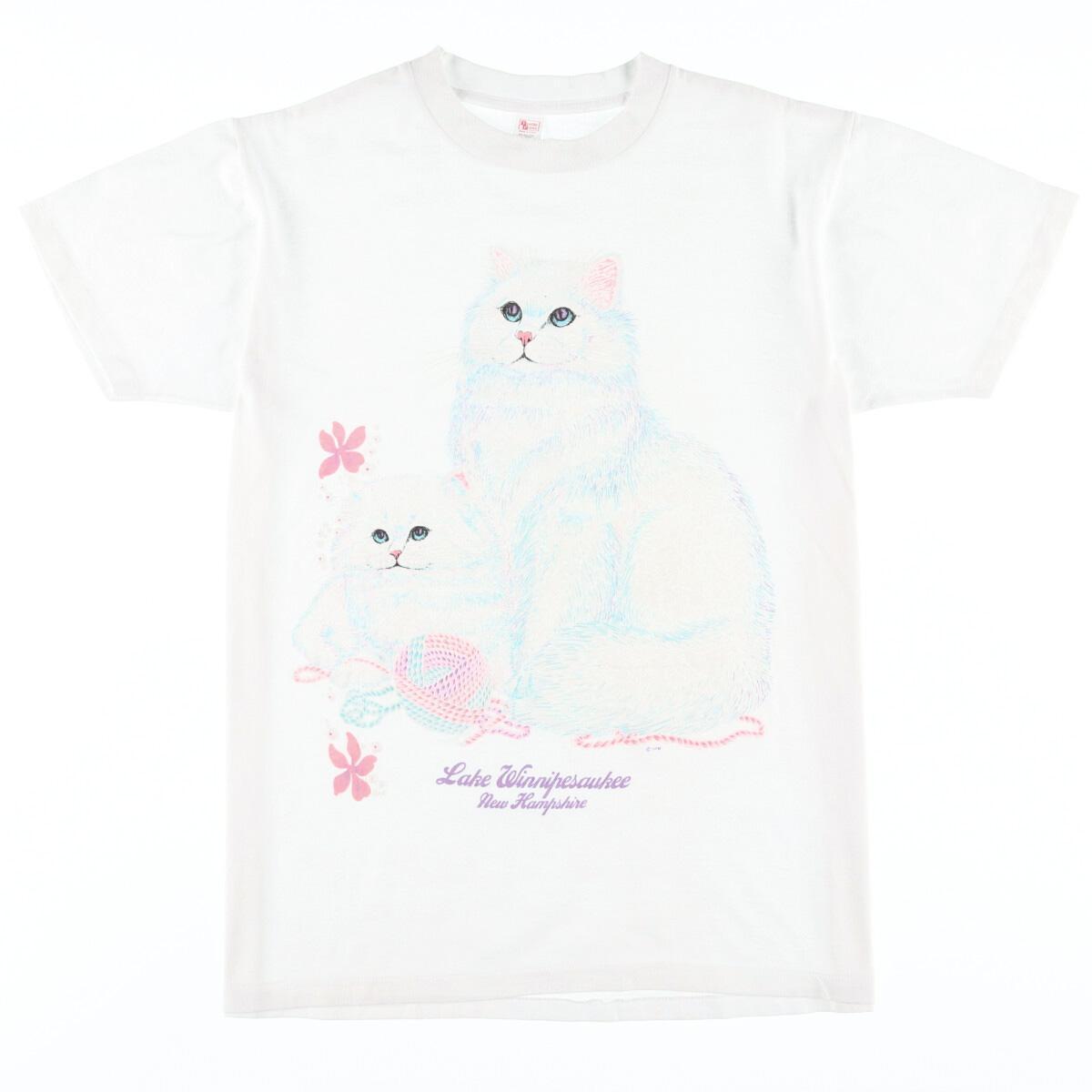 90年代 Textile Prints ネコ柄 フロッキープリント アニマルプリントtシャツ Usa製 フリーサイズ ヴィンテージ Eaa 0521 キャラクターtシャツ 古着屋jam ジャム