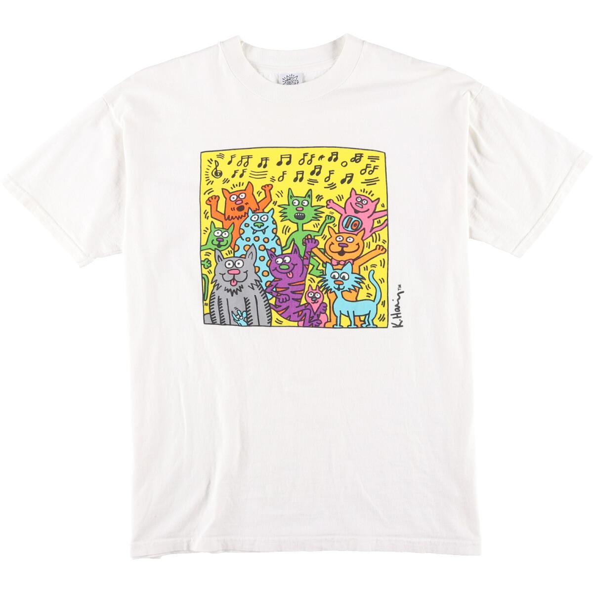 90年代 POP SHOP KEITH HARING キースヘリング SINGING CATS アートTシャツ USA製 メンズXL ヴィンテージ  グラフィックTシャツ /eaa030143 【N0612】 【200611】