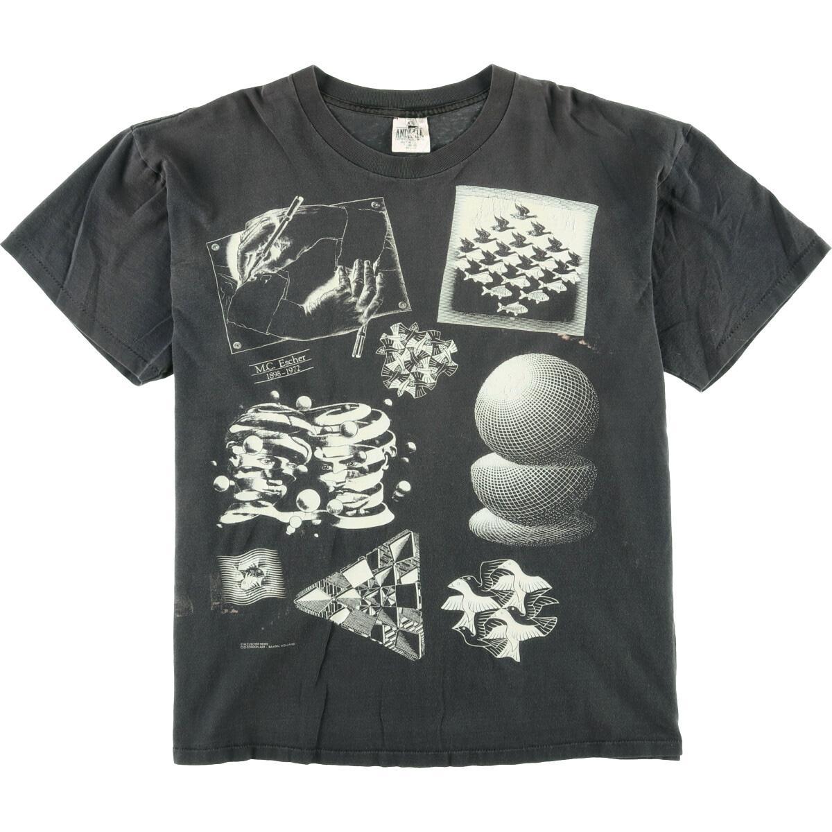 90年代 ANDAZIA MAURITS ESCHER マウリッツエッシャー だまし絵 アートTシャツ USA製 メンズXXL ヴィンテージ グラフィックTシャツ /eaa031565 【中古】【N0612】 【200611】