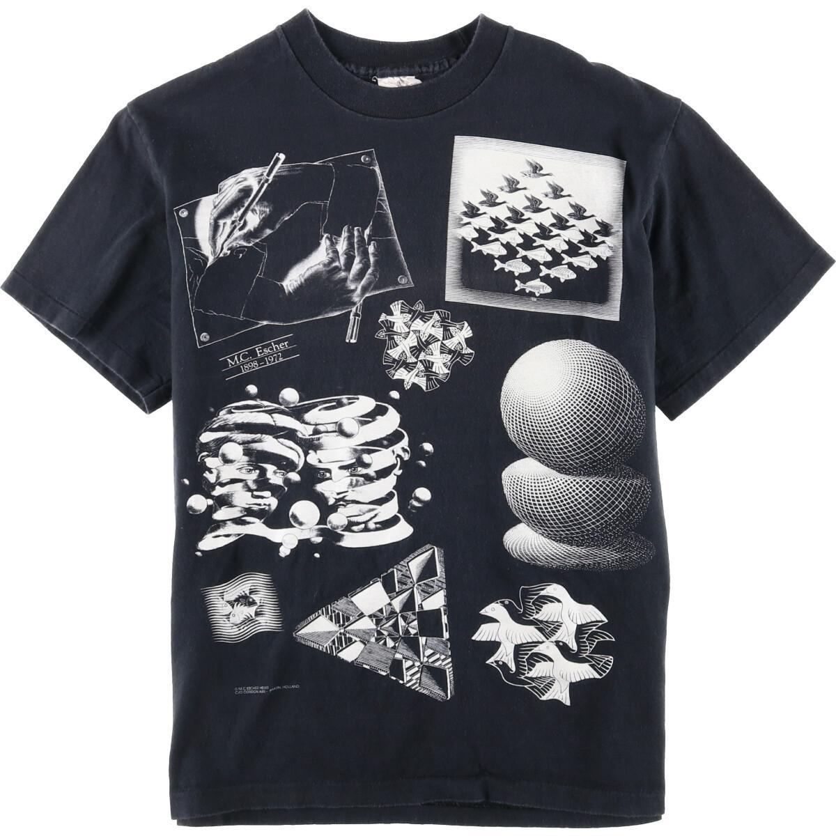 90年代 ANDAZIA MAURITS ESCHER マウリッツエッシャー だまし絵 アートTシャツ USA製 メンズM ヴィンテージ グラフィックTシャツ /eaa031609 【中古】【N0612】 【200611】【SS2106】