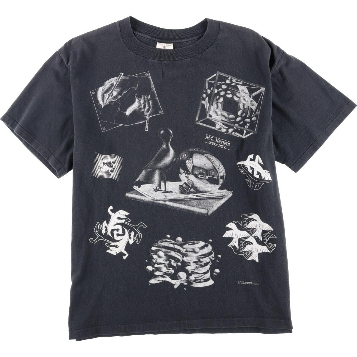 90年代 ANDAZIA MAURITS ESCHER マウリッツエッシャー だまし絵 アートTシャツ USA製 メンズXL ヴィンテージ グラフィックTシャツ /eaa031765 【中古】【N0612】 【200611】