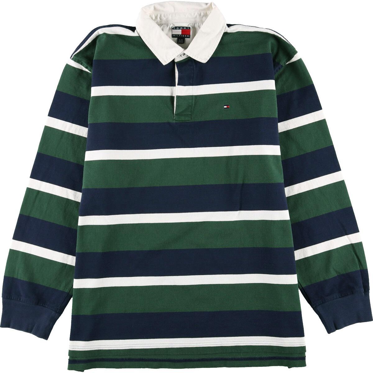 トミーヒルフィガー TOMMY HILFIGER ボーダー柄 長袖 ラガーシャツ メンズXL /eaa047252 【中古】 【200618】
