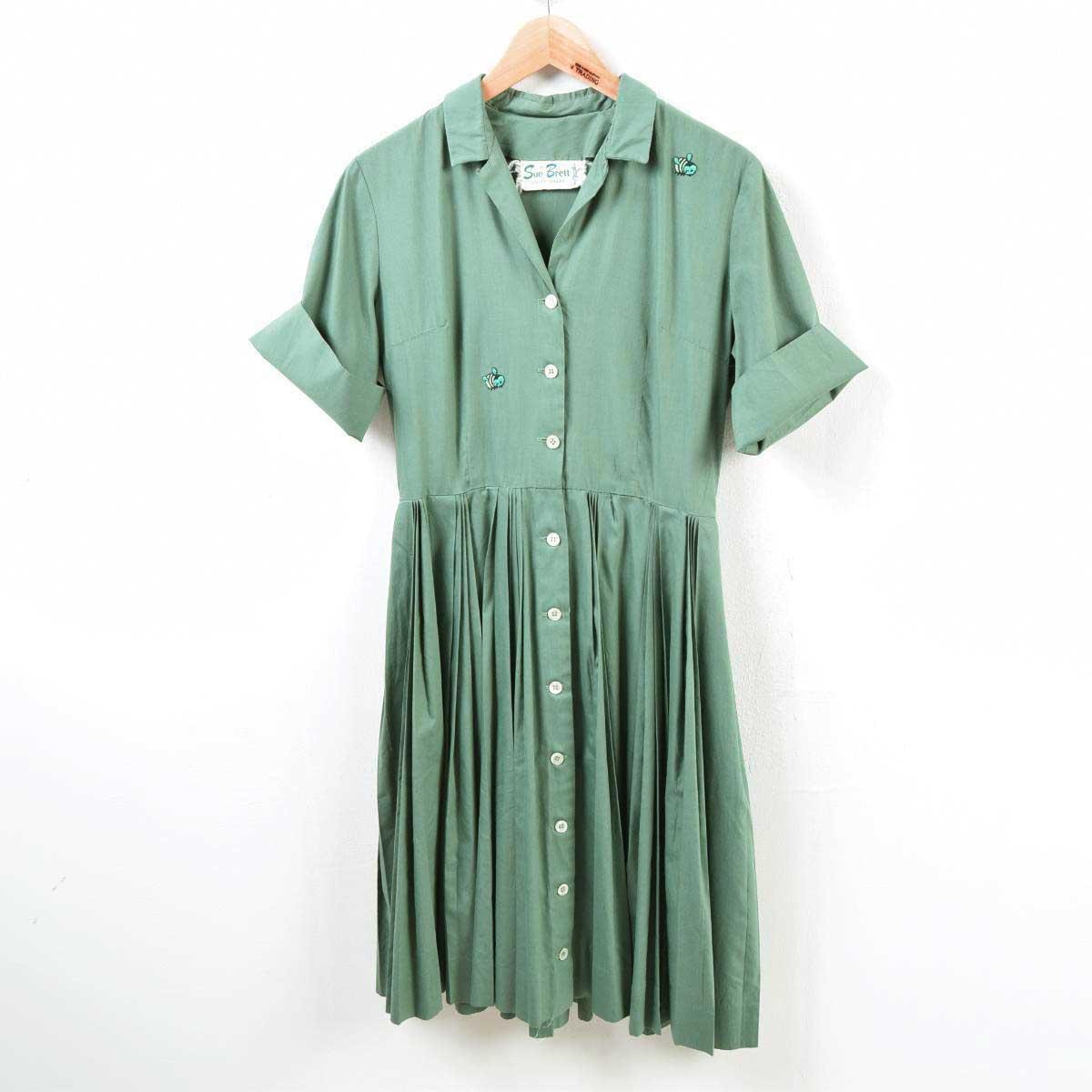 古着 50年代 Sue Brett 刺繍 オープンカラー 半袖 シャツワンピース レディースm ヴィンテージ Waw5378 Vtg Pd01 Ss09 2b10f Md2109 シャツワンピース 古着屋jam ジャム