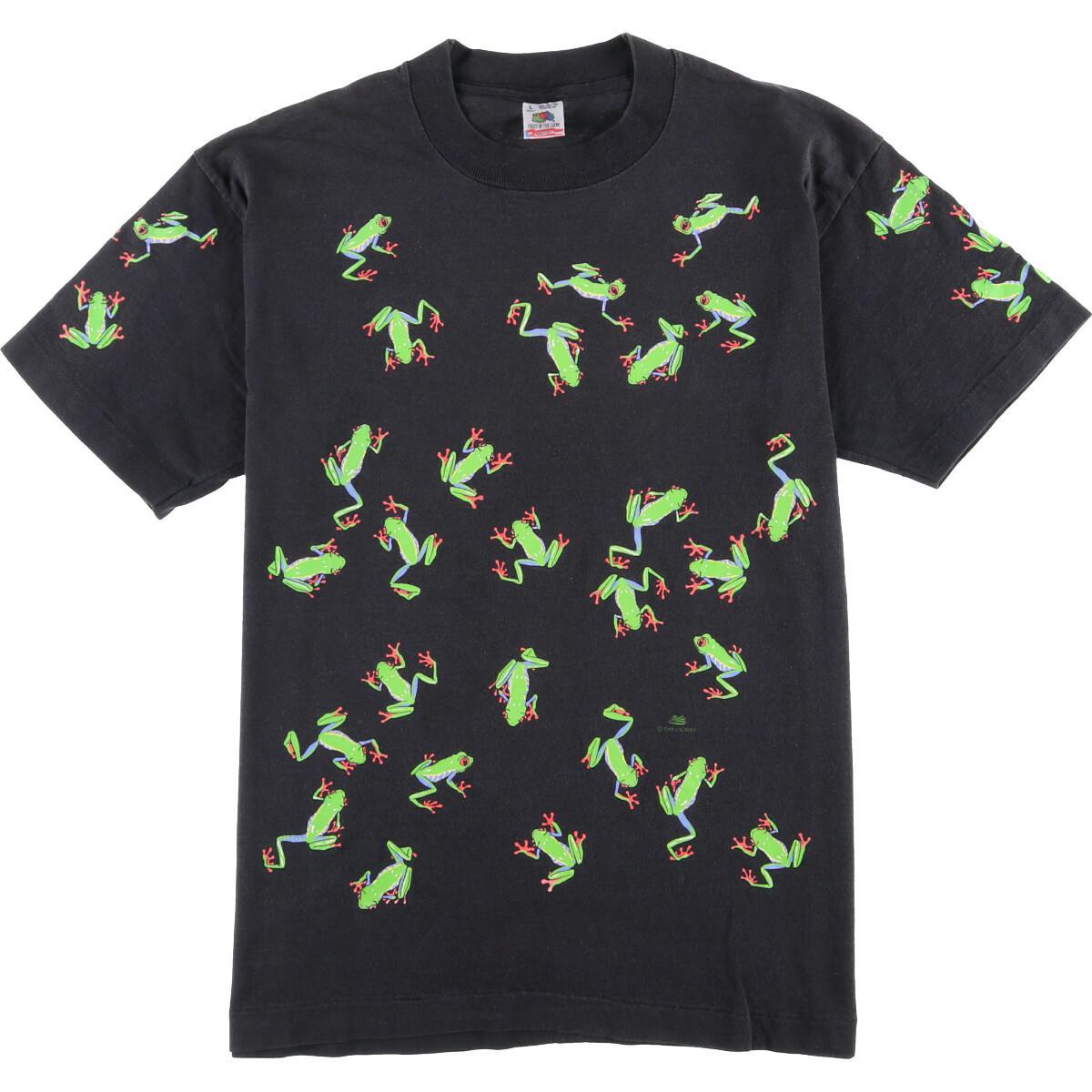 90年代 フルーツオブザルーム FRUIT OF THE LOOM 総柄 カエル柄 グラフィックTシャツ USA製 メンズL ヴィンテージ /eaa051857 【中古】 【200704】のサムネイル