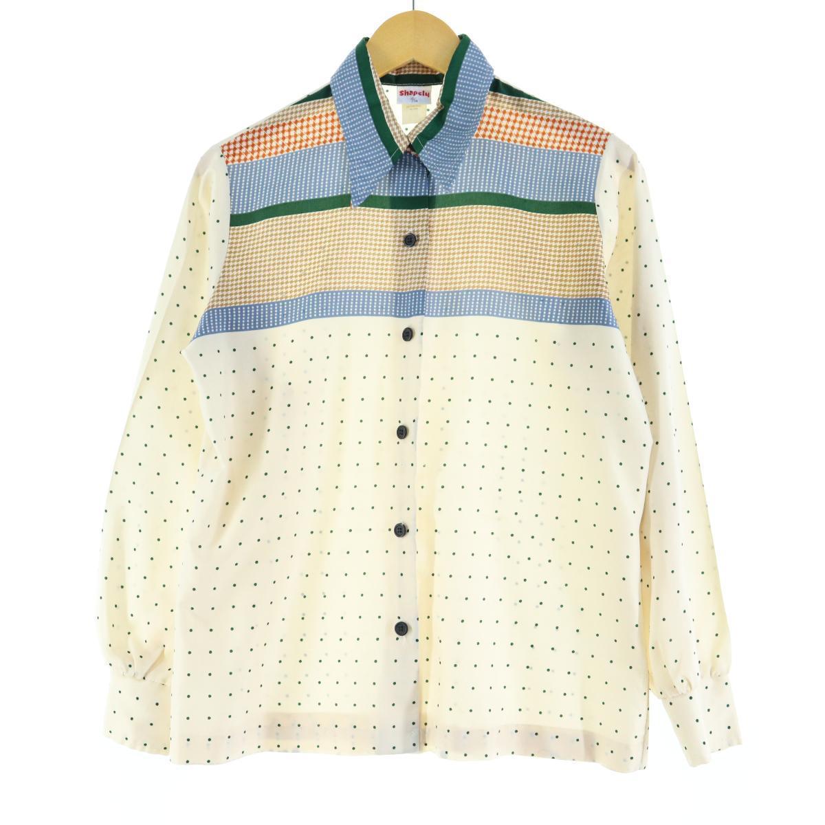 70年代 Shapely ドット柄 長袖 ポリシャツ レディースM ヴィンテージ /eaa055396 【中古】 【200703】【JS2010】