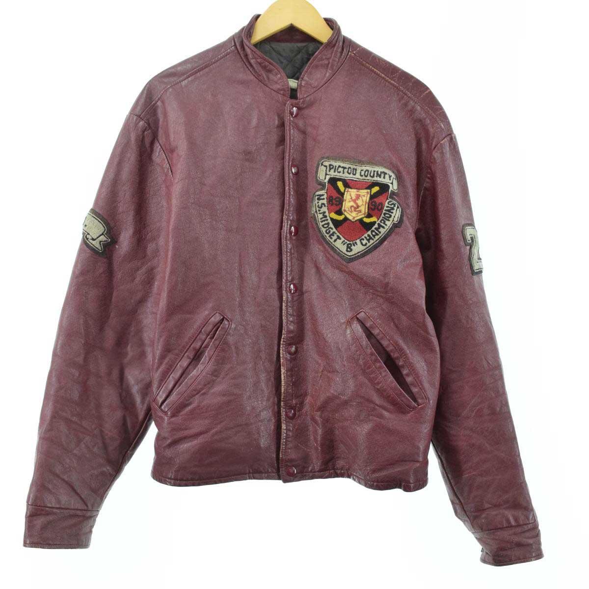 Pictou County N S Midget Champions ワッペン付き オールレザースタジャン メンズxl Eaa 0713 スタジャン 古着屋jam ジャム