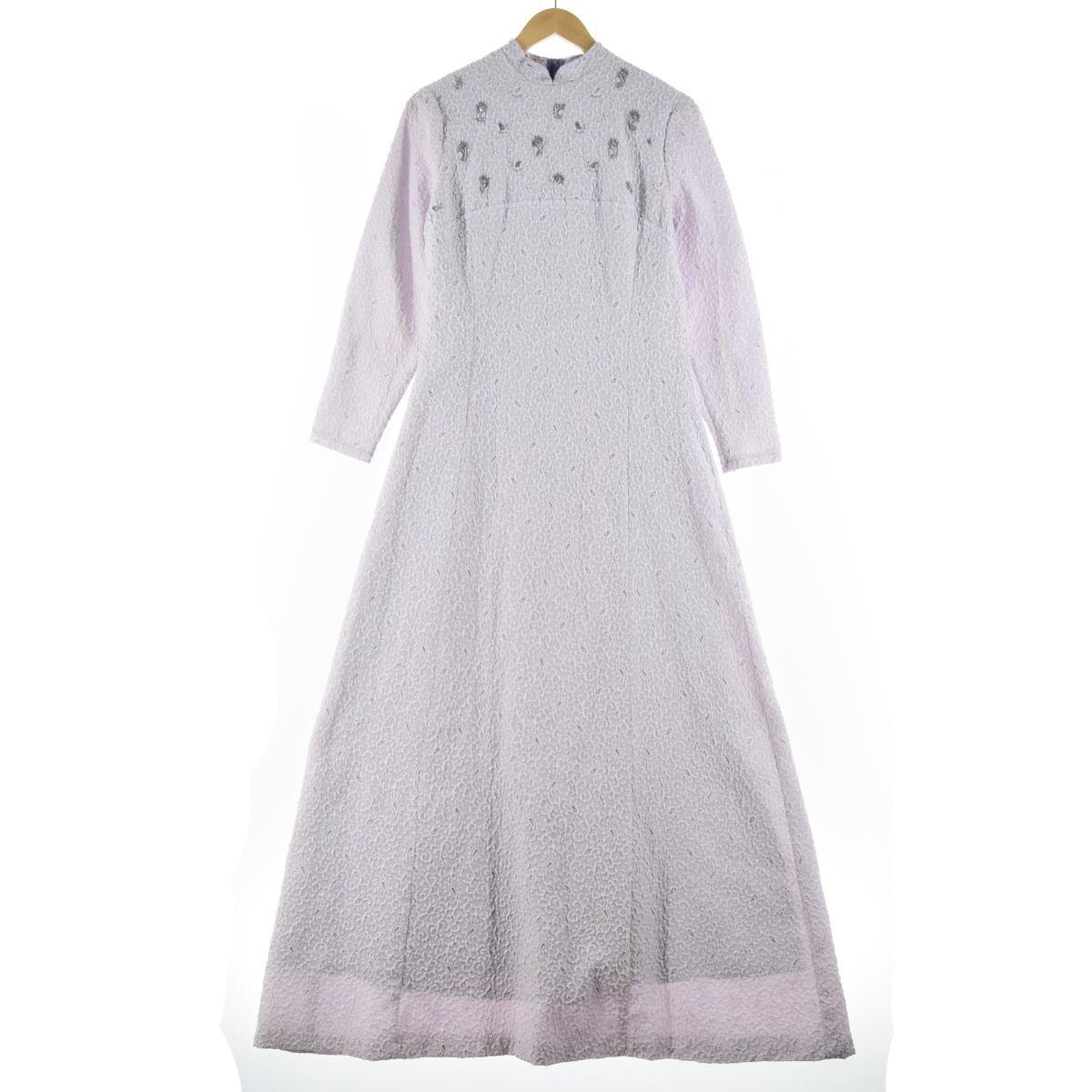 キナル別注 60年代 Unknown 総柄 ビジュー付き マキシ丈 長袖 ワンピース レディースm ヴィンテージ Eaa 0816 新商品