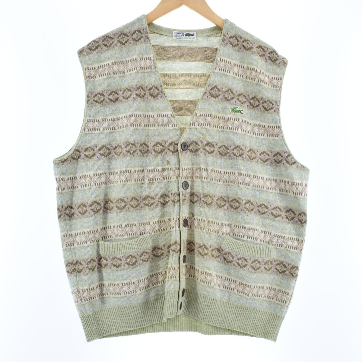 70 80年代 ラコステ Lacoste Chemise フレンチラコステ フェアアイル柄 前開き ウールニットベスト スペイン製 6 メンズl ヴィンテージ Eaa0985 1010 ニットベスト 古着屋jam ジャム