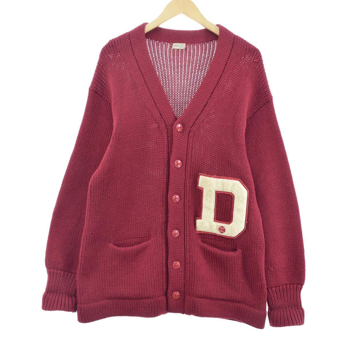 40年代 Unknown ローゲージ ウールレタードニットカーディガン メンズxl ヴィンテージ Eaa0774 1024 カーディガン 古着屋jam ジャム