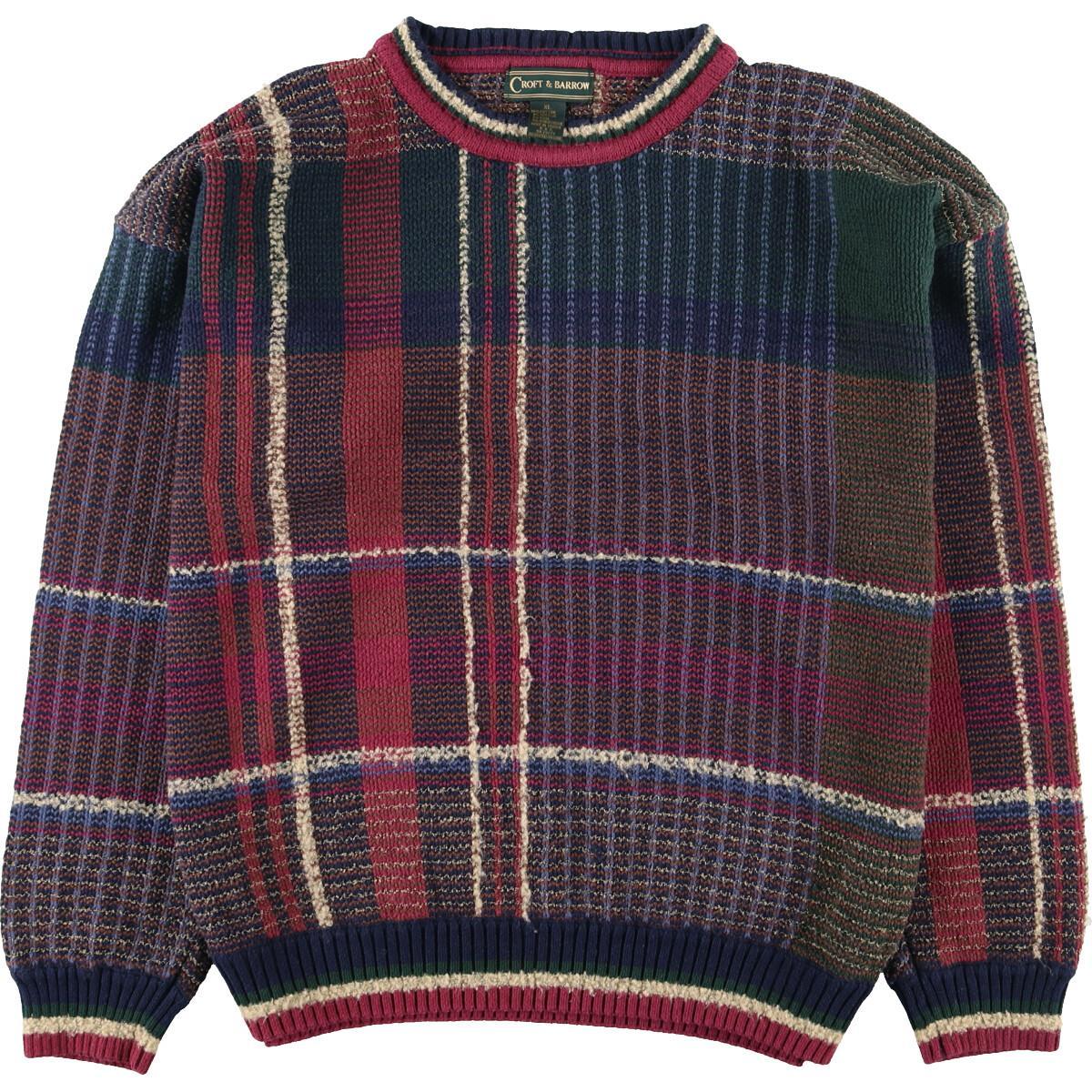 Croft Barrow チェック柄 コットン混 ニットセーター メンズxxl Eaa 1123 クルーネックセーター 古着屋jam ジャム