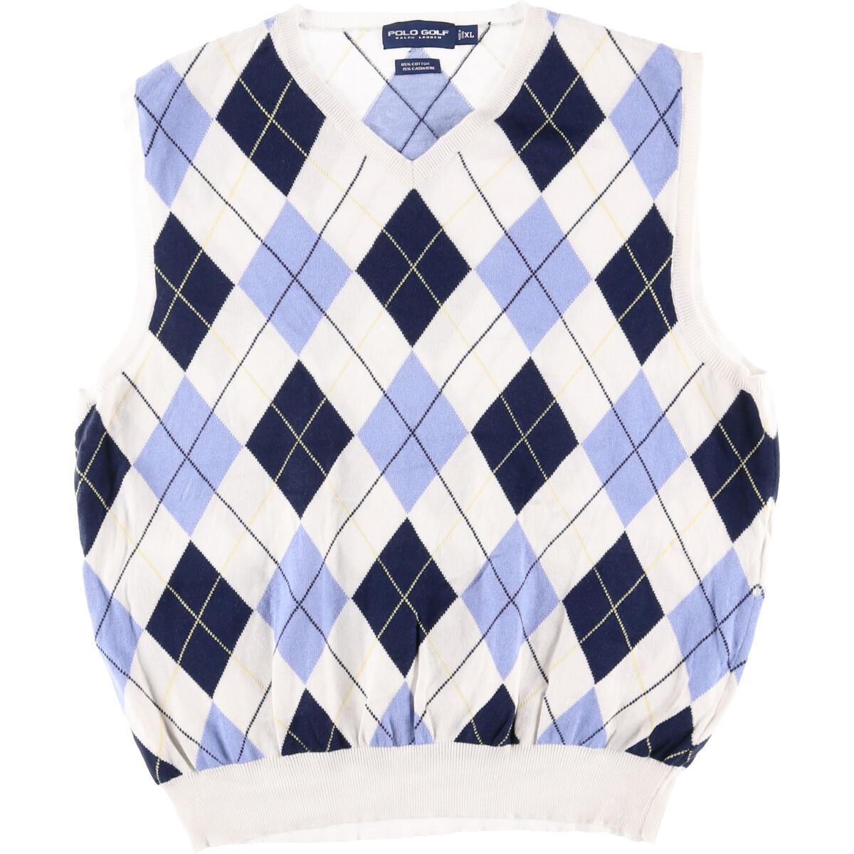 ラルフローレン Ralph Lauren Polo Golf ポロゴルフ アーガイル柄 Vネック カシミア コットンニットベスト メンズxl Eaa1064 中古 14 Ss2103 ニットベスト 古着屋jam ジャム