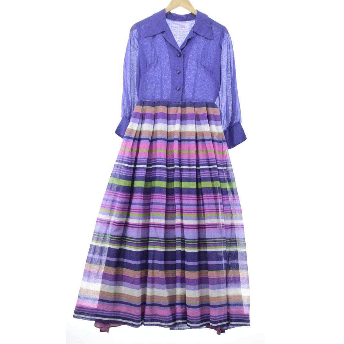 70年代 Unknown オープンカラー 切替 マルチボーダー オープンカラー シャツワンピース レディースm ヴィンテージ Eaa 1214 シャツワンピース 古着屋jam ジャム
