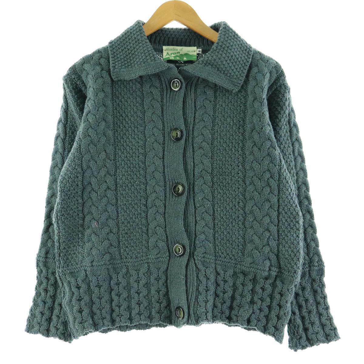 Shades of Aran 襟付き フィッシャーマンアランニットカーディガン アイルランド製 レディースS /eaa113661 【中古】 【201220】【SS2109】