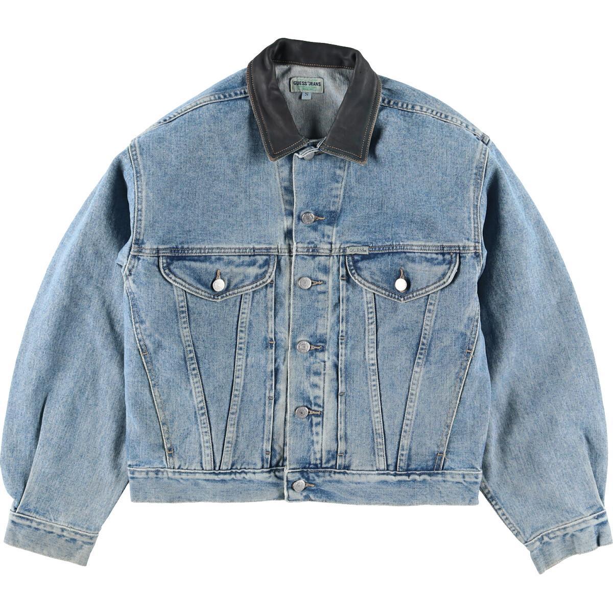 90年代 ゲス Guess Jeans レザー襟 デニムジャケット Gジャン Usa製 メンズm ヴィンテージ Eaa 1228 デニムジャケット 古着屋jam ジャム