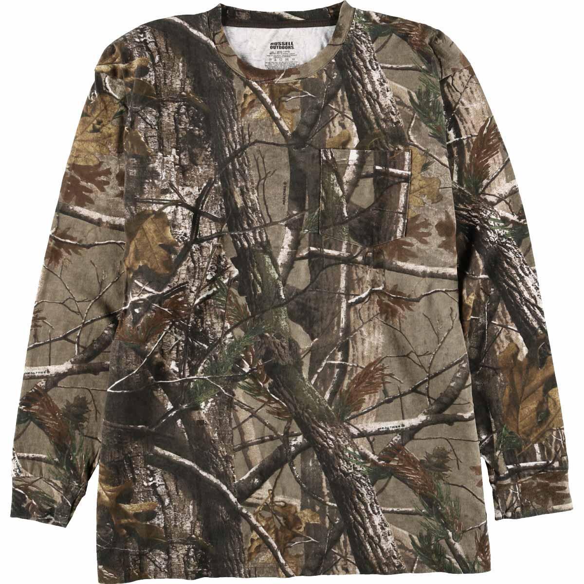 ラッセル Russell Outdoors 迷彩柄 リアルツリーカモ ポケット ロングtシャツ ロンt メンズxl Eaa 1227 Ss2103 Ss2106 Ss2109 長袖tシャツ 古着屋jam ジャム