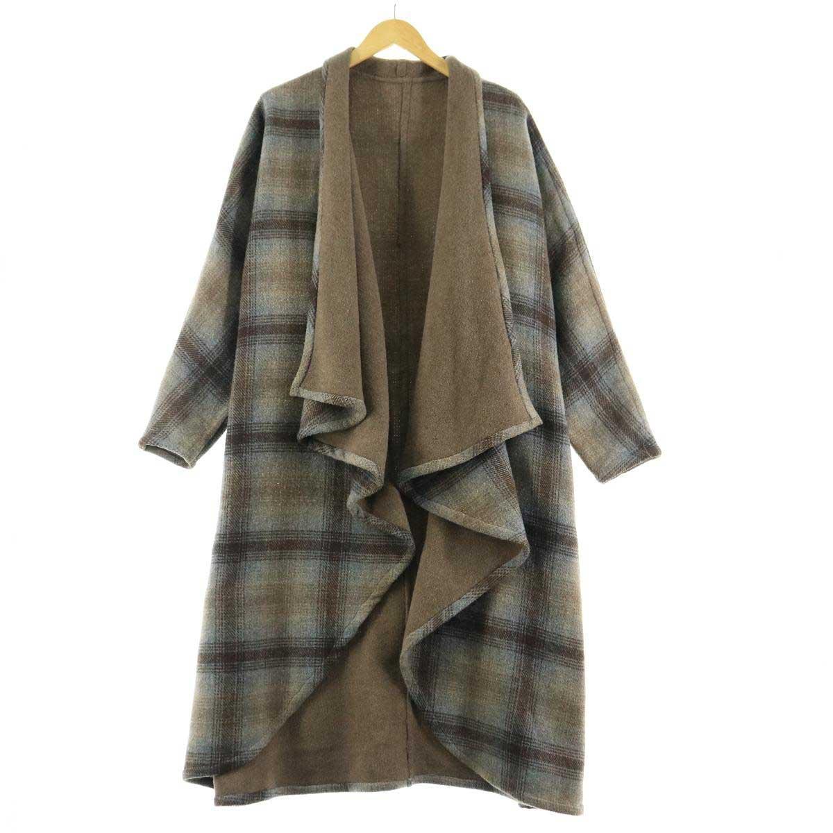 チェック柄 カスケーディング ウールロングコート レディースl Eaa ウールコート 古着屋jam ジャム