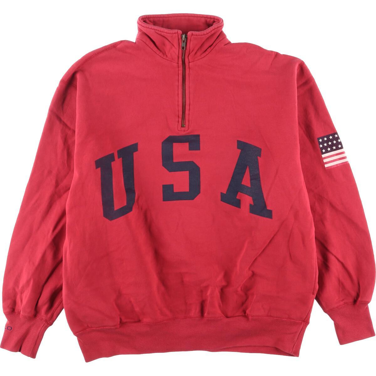 ラルフローレン Ralph Lauren 星条旗柄 USAロゴ ハーフジップスウェットシャツ トレーナー メンズM /eaa117125 【210102】【SS2103】【SS2109】