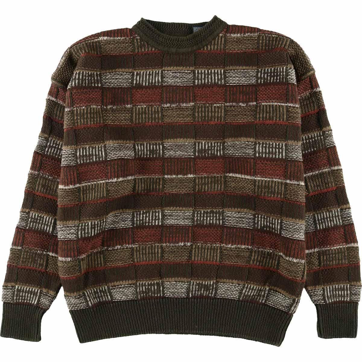 Roundtree Yorke チェック柄 コットン ラミーニットセーター メンズl Eaa クルーネックセーター 古着屋jam ジャム