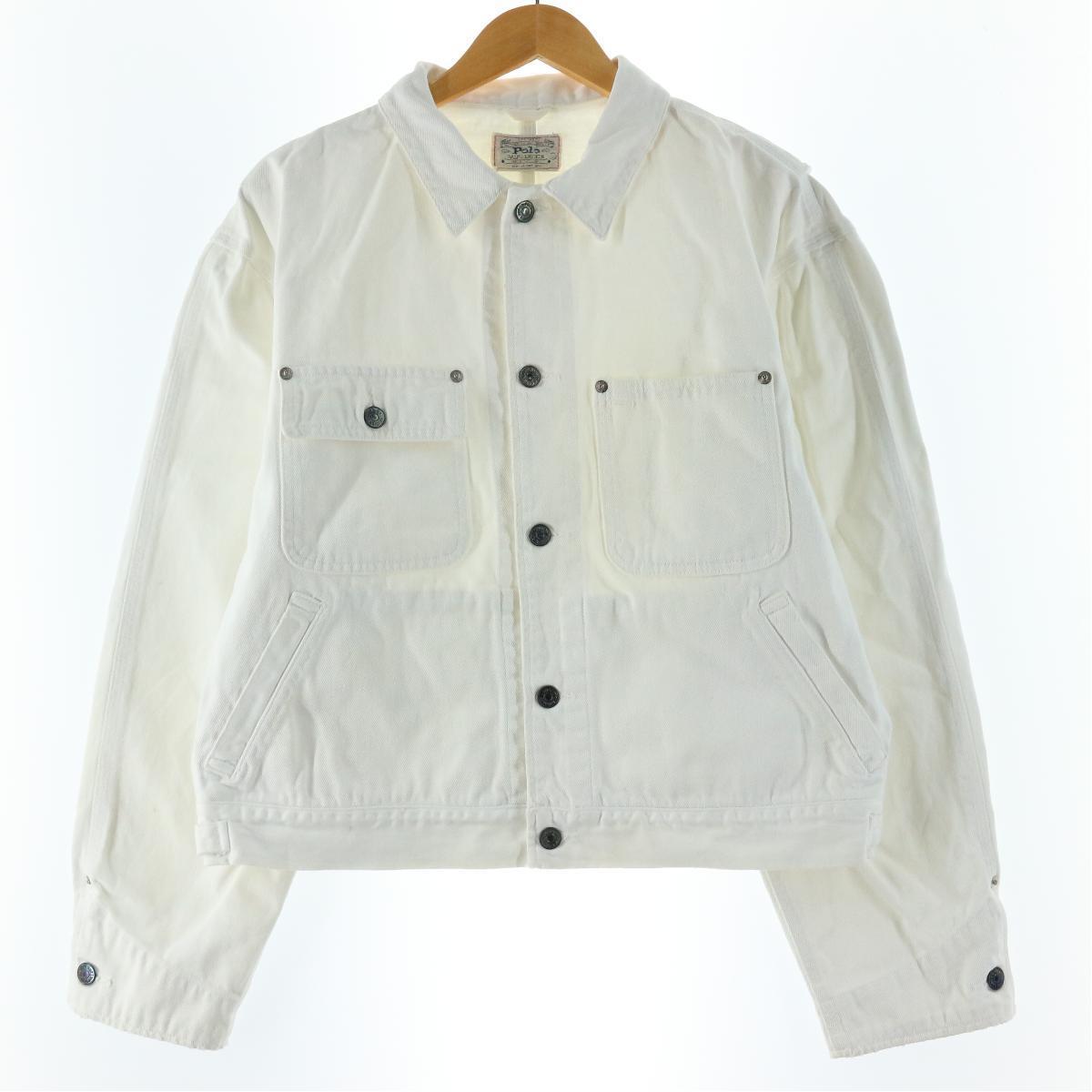 80〜90年代 ラルフローレン Ralph Lauren POLO RALPH LAUREN 白タグ ホワイトデニムジャケット Gジャン USA製 レディースXL ヴィンテージ /eaa120502 【中古】 【210121】【2b10f】