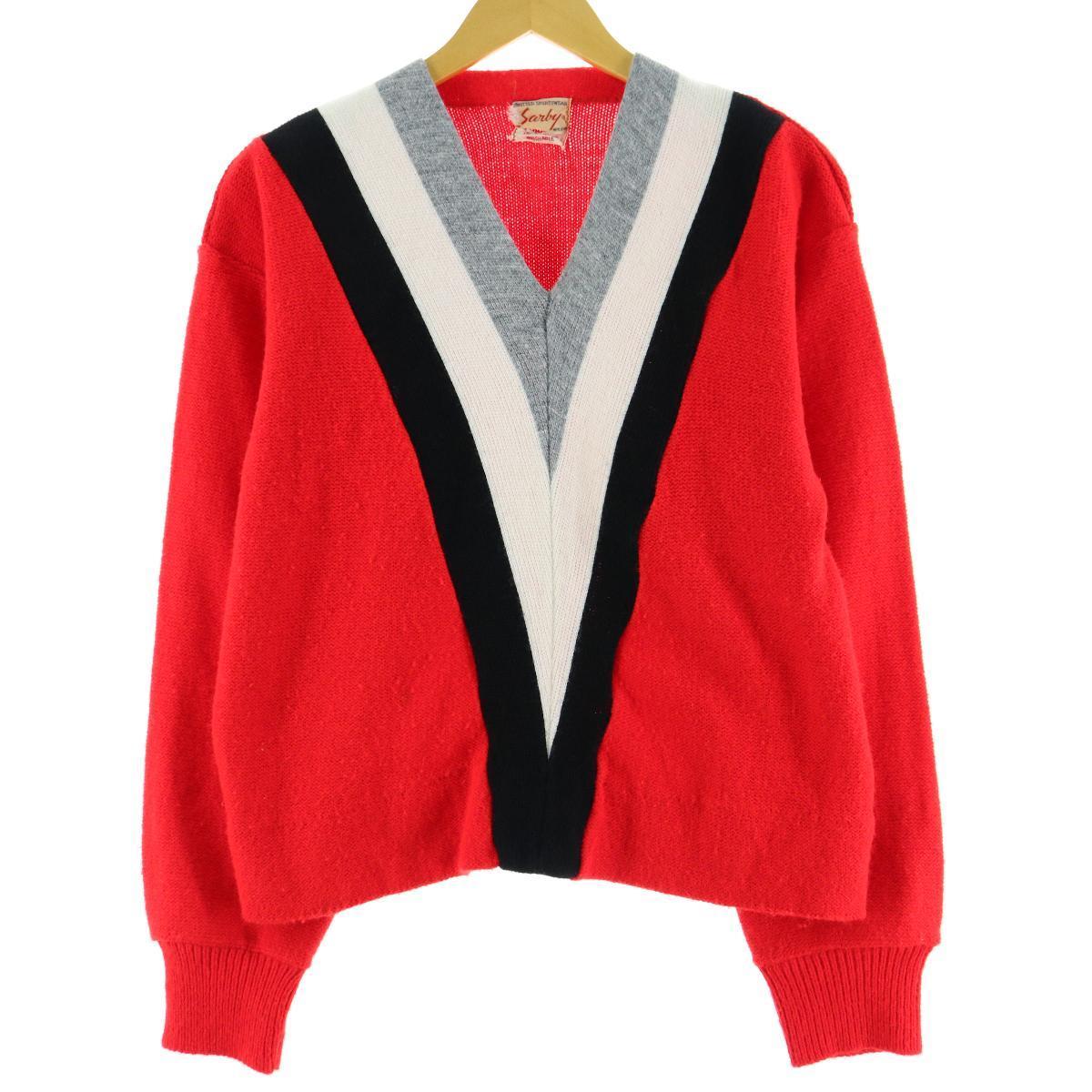古着 60年代 Sarly Vライン Vネック アクリルニットセーター メンズs ヴィンテージ Eaa1522 Ss2109 Ss2112 Vネックセーター 古着屋jam ジャム
