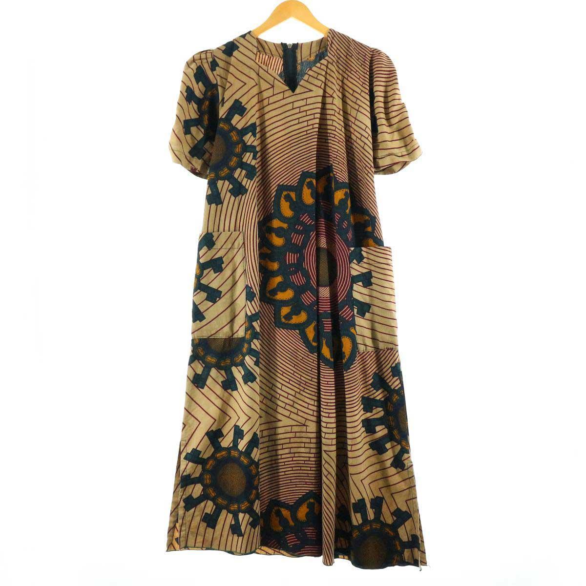 アフリカンバティック風 総柄 半袖 ワンピース レディースl Eaa 2107 2b10f Ss2106 Aラインワンピース 古着屋jam ジャム