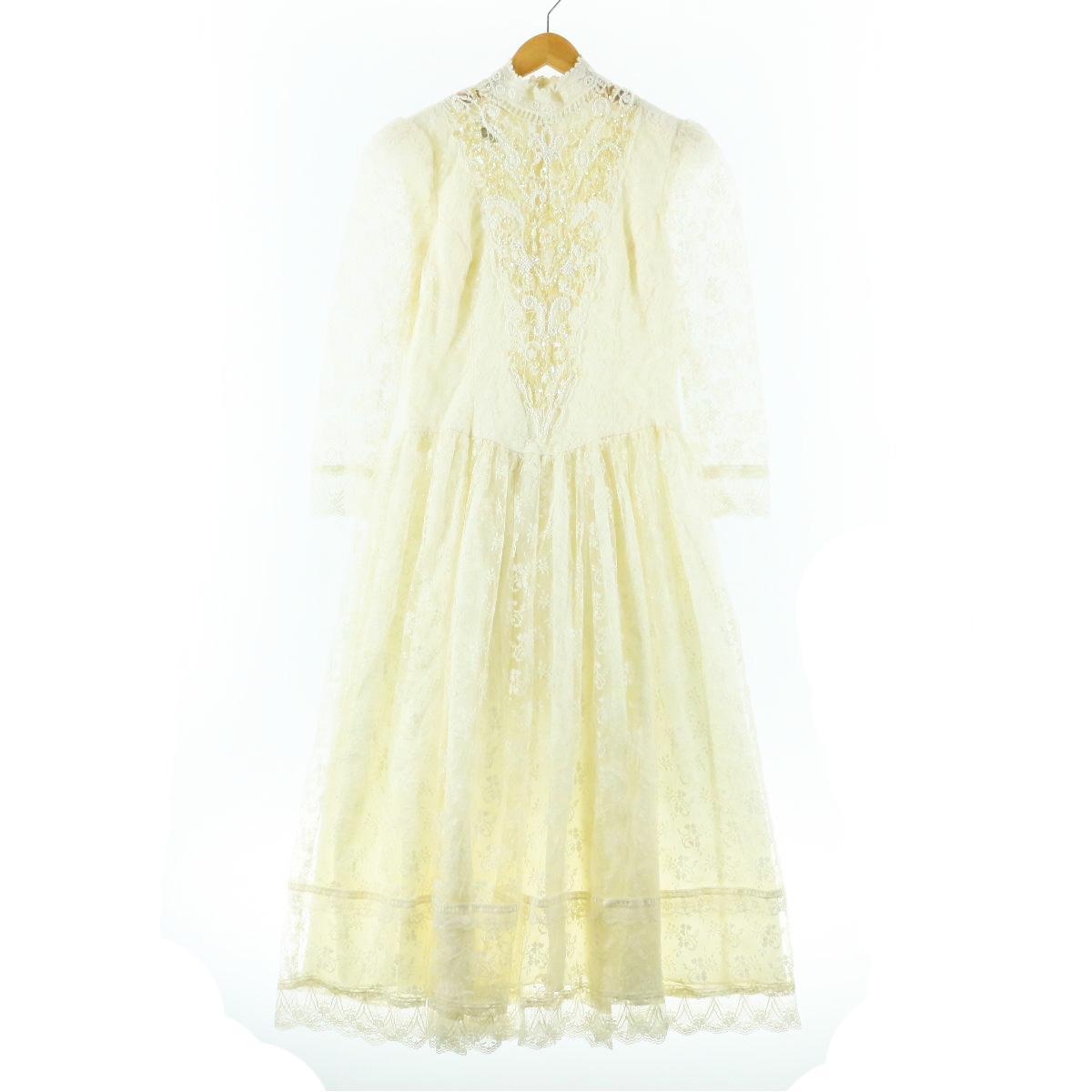 80年代 ガンネサックス Gunne Sax Jessica Mcclinstock スパンコール ビーズ刺繍 総レース マキシ丈 長袖 フレア ワンピース Usa製 レディースl ヴィンテージ Eaa 2108 2b10f フレアワンピース 古着屋jam ジャム