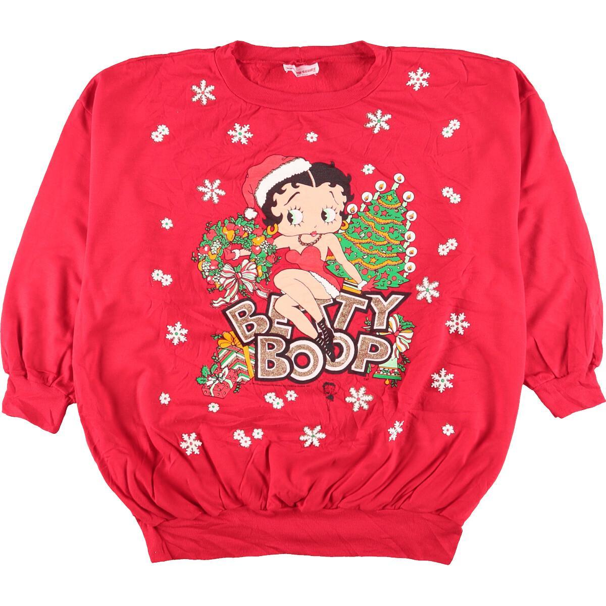 90年代 Young Stuff Betty Boop ベティブープ クリスマス柄 キャラクタースウェットシャツ トレーナー Usa製 レディースl ヴィンテージ Eaa Ss2109 トレーナー 古着屋jam ジャム