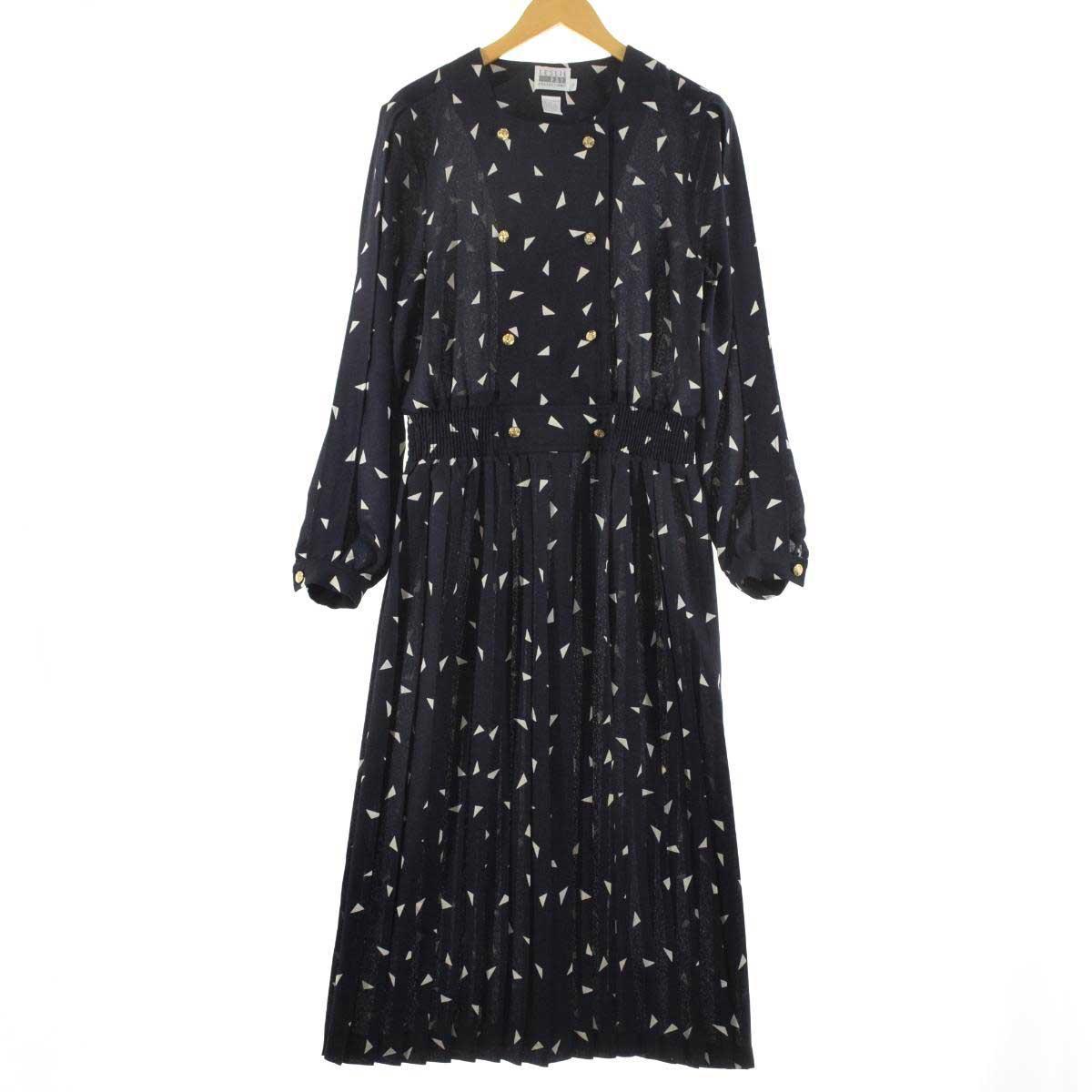 Leslie Fay 総柄 長袖 プリーツワンピース レディースxl Eaa 2b10f プリーツワンピース 古着屋jam ジャム