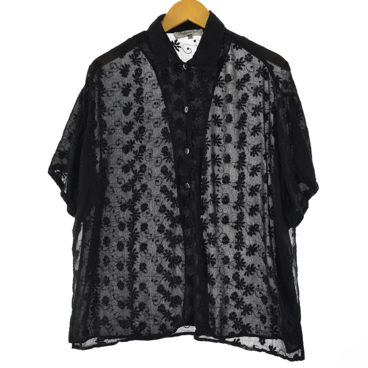 刺繍 半袖 シースルーシャツ レディースL /eaa137061 【中古】 【210308】