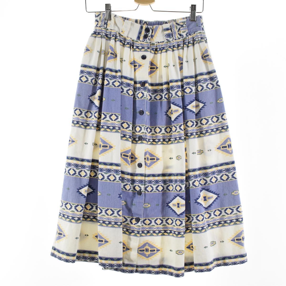 Brittany Nicole ネイティブ柄 総柄 前開き コットン ロング プリーツスカート Usa製 レディースl Eaa ロングスカート 古着屋jam ジャム