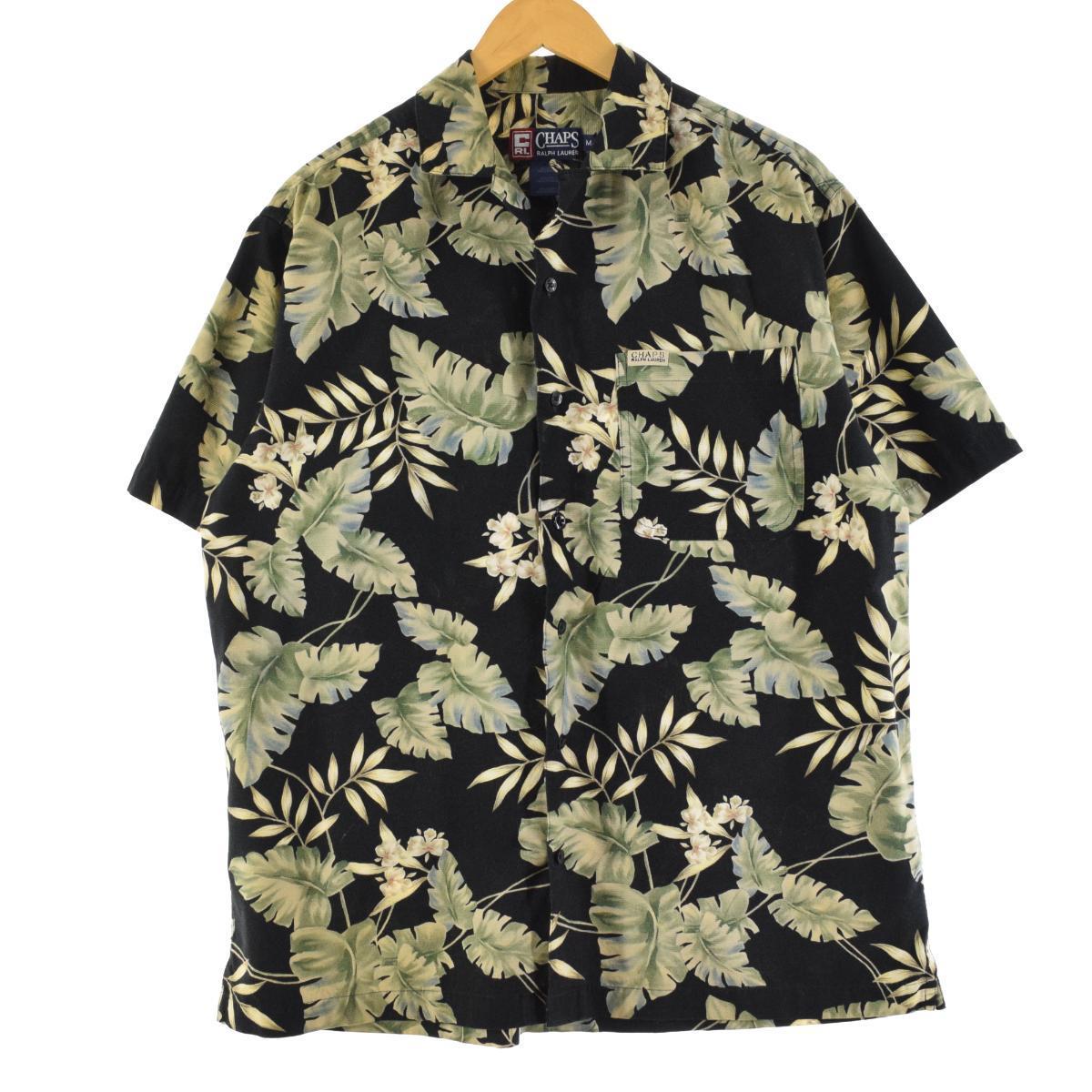 90年代 ラルフローレン Ralph Lauren CHAPS チャップス 総柄 ボタニカル柄 オープンカラー ハワイアンアロハシャツ メンズL ヴィンテージ /eaa148287 【中古】 【210410】