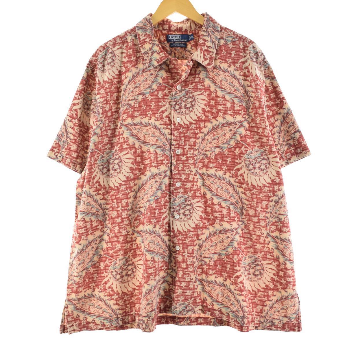 ラルフローレン Ralph Lauren POLO by Ralph Lauren 総柄 オープンカラー リネン×コットン ハワイアンアロハシャツ メンズXL /eaa148292 【中古】 【210410】