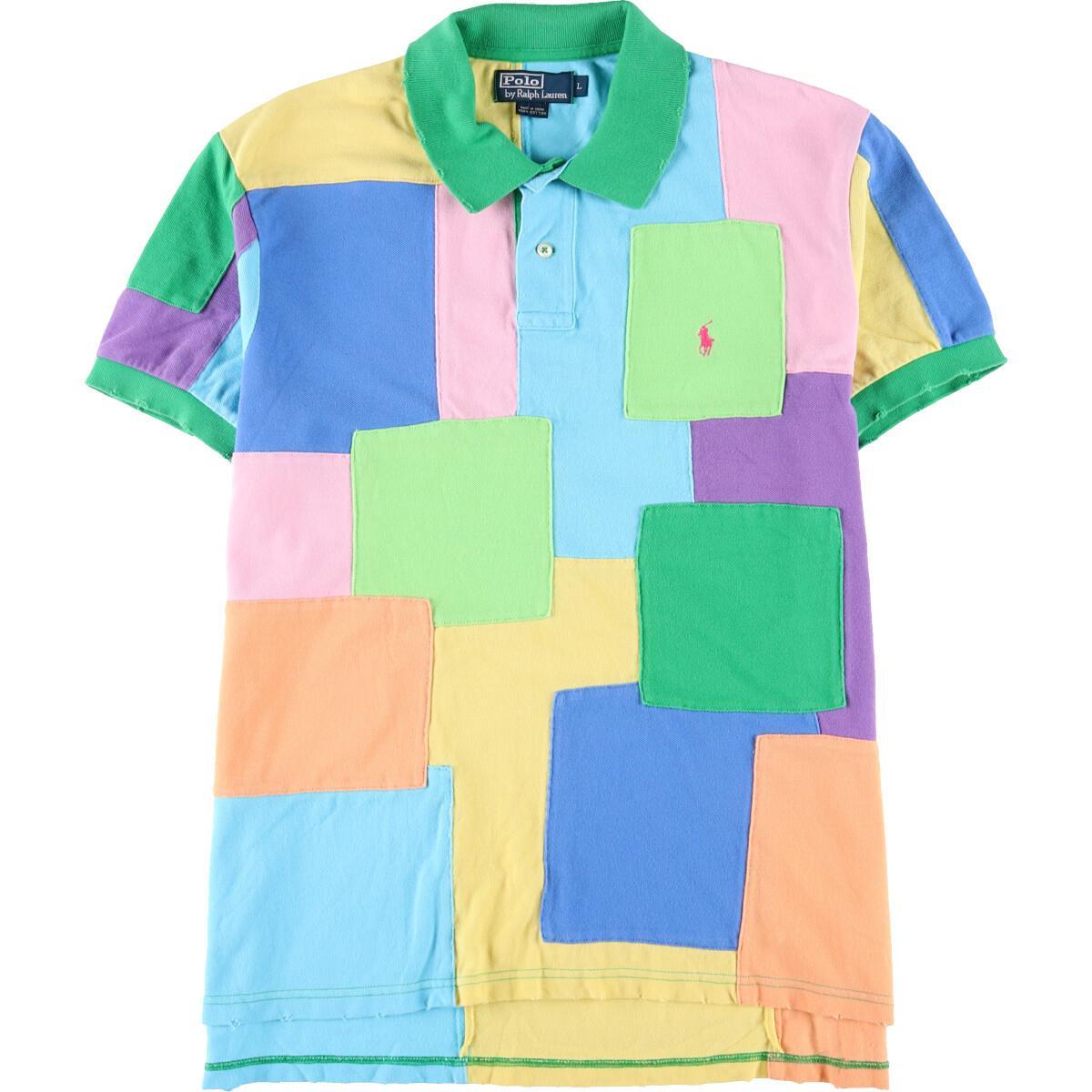 ラルフローレン Ralph Lauren Polo By Ralph Lauren クレイジーパターン パッチワーク 半袖 ポロシャツ メンズl Eaa 無地ポロシャツ 古着屋jam ジャム