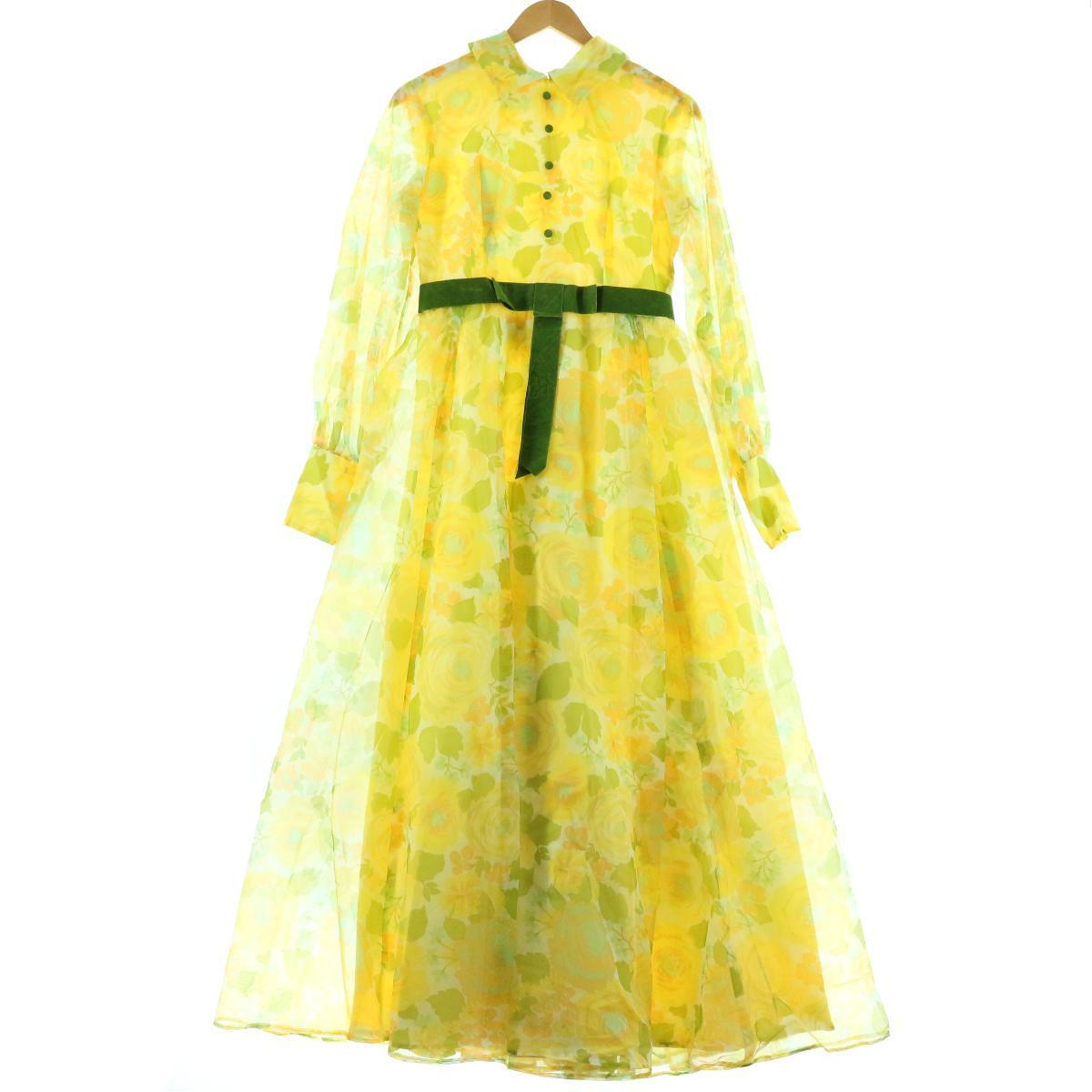 花柄 袖シースルー マキシ丈 長袖 ワンピース レディースm Eaa Aラインワンピース 古着屋jam ジャム