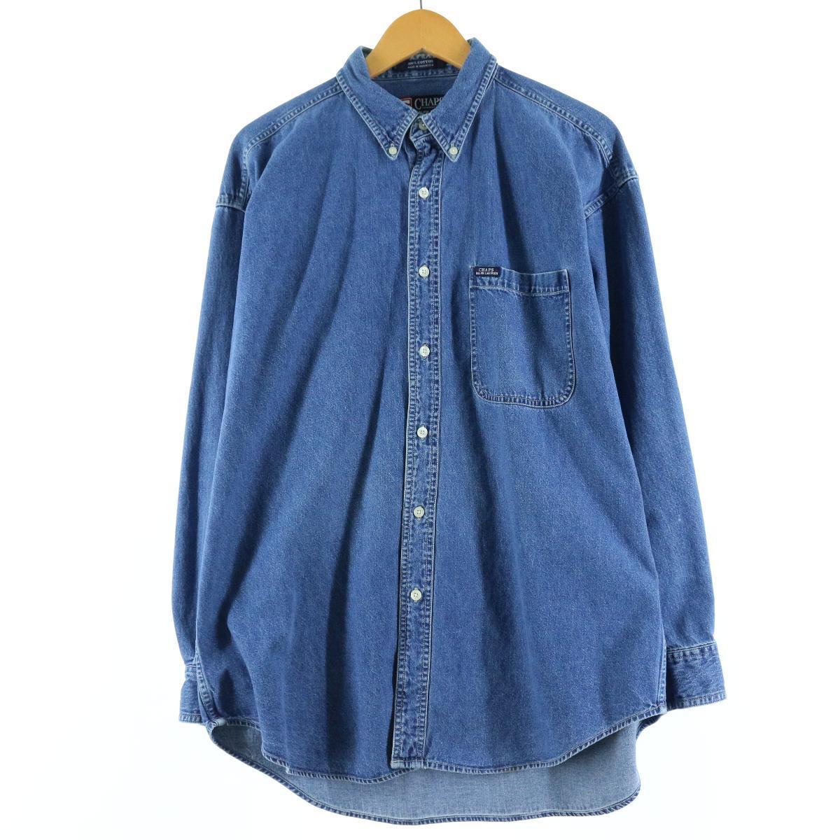90年代 ラルフローレン Ralph Lauren CHAPS チャップス ボタンダウン 長袖 デニムシャツ メンズL ヴィンテージ /eaa154126 【中古】 【210502】