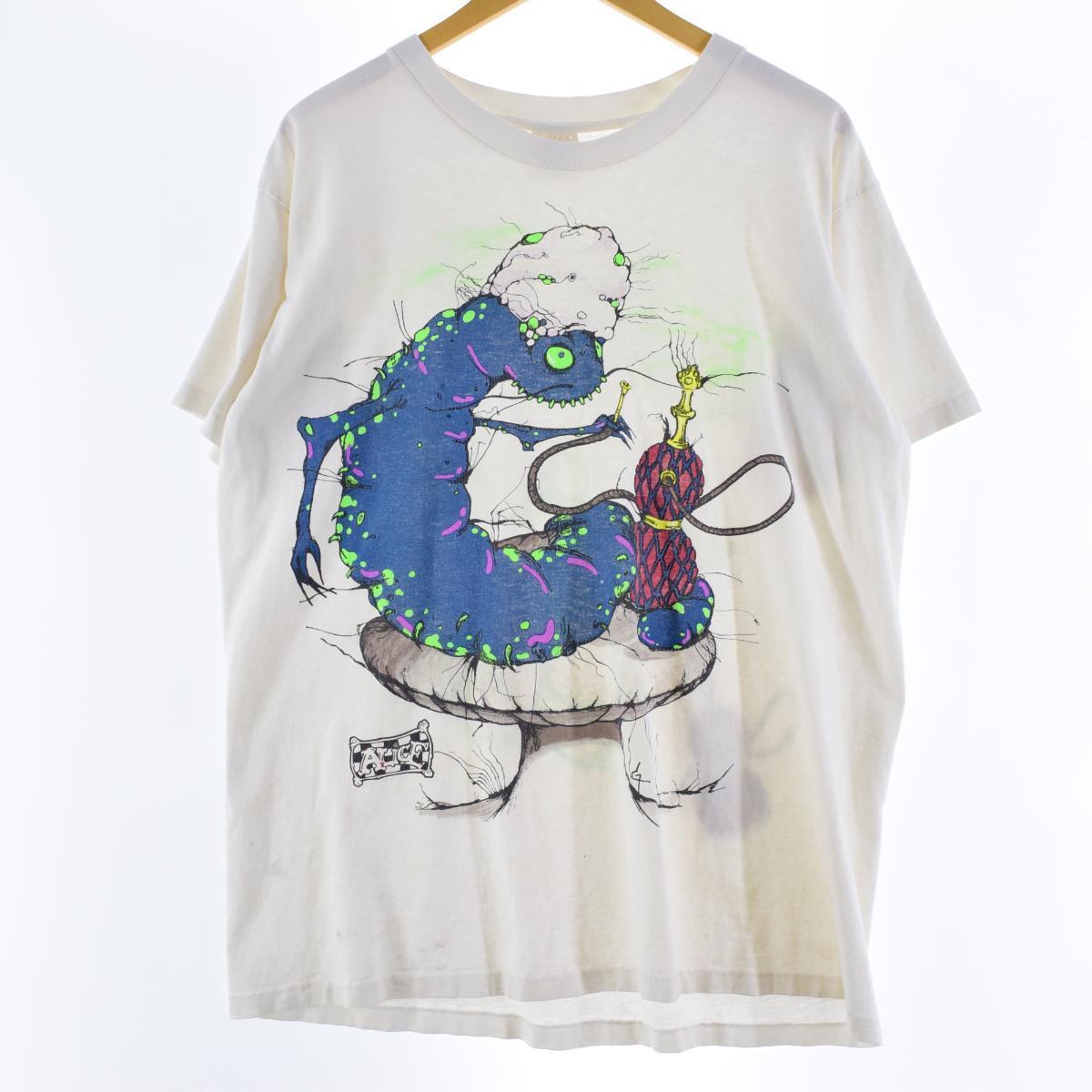 90年代 ANDAZIA 不思議の国のアリス 青虫 キャラクタープリントTシャツ USA製 レディースXL ヴィンテージ /evb000086 【中古】【N2106】 【210528】