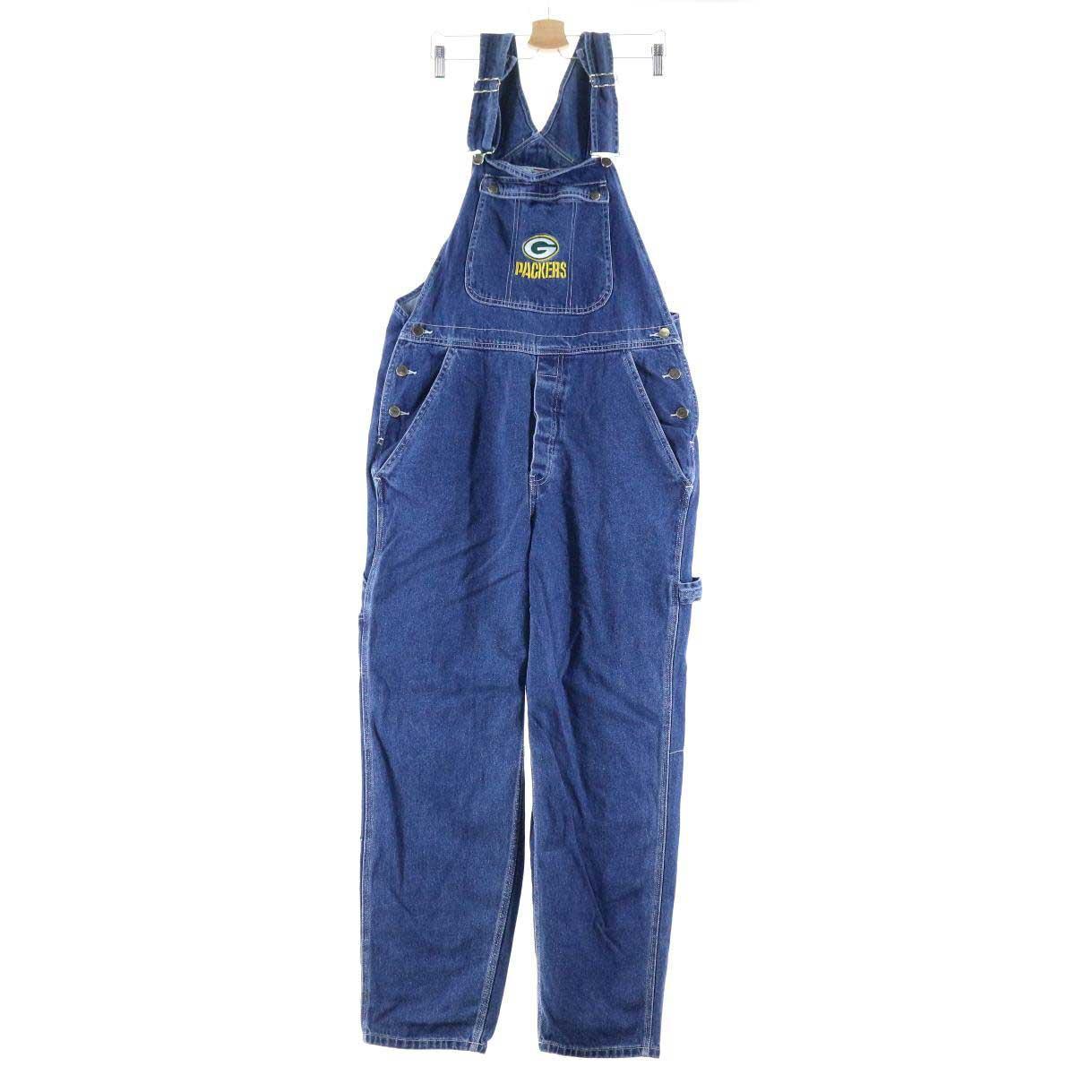 古着 GAMEDAY CLOTHING CO. NFL GREEN BAY PACKERS グリーンベイパッカーズ デニムオーバーオール メンズw34 /eaa164436 【210529】【SS2112】