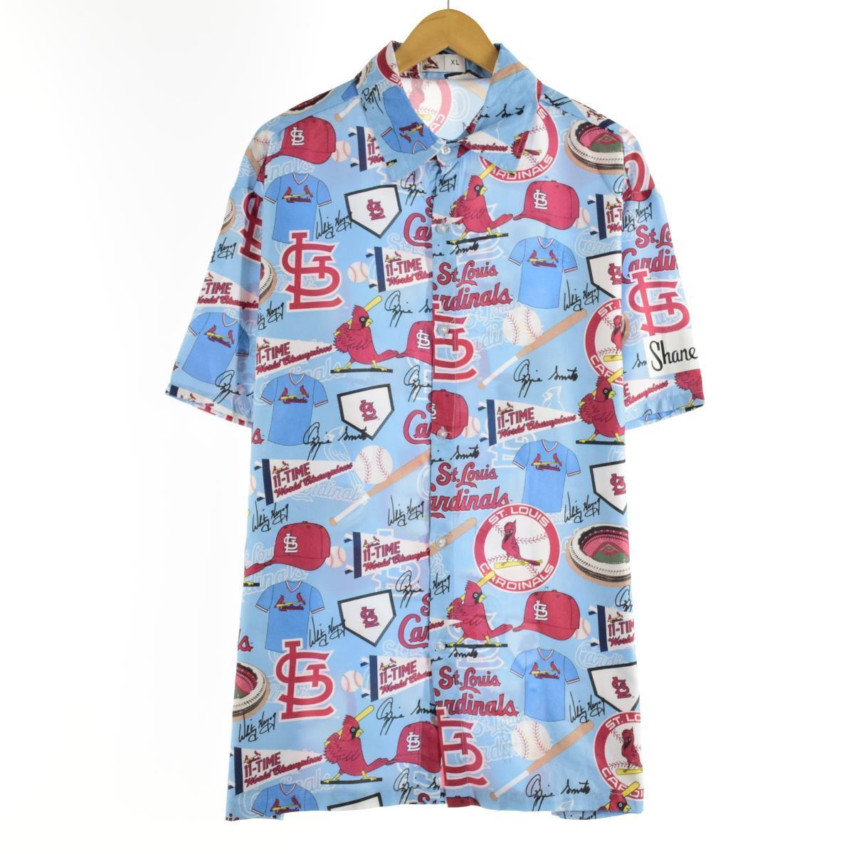MLB ST. LOUIS CARDINALS セントルイスカージナルス 総柄 半袖 ポリシャツ メンズXL /eaa167069 【中古】 【210530】