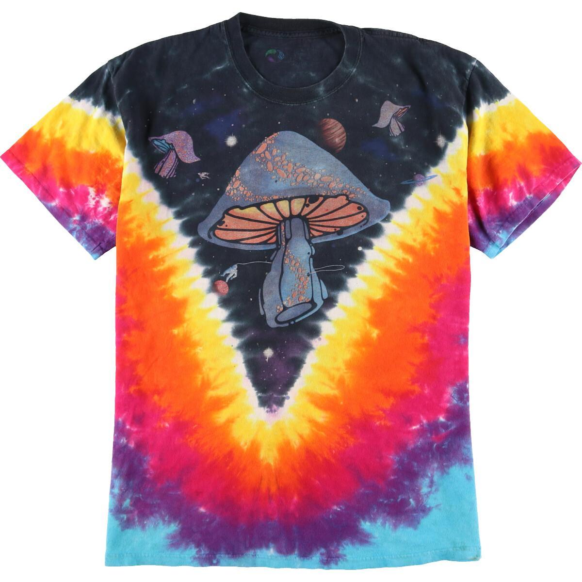 古着 雰囲気系 Liquid Blue 総柄 キノコ 宇宙 タイダイ柄tシャツ メンズl Eaa 2106 Ss2109 Hny22 タイダイ柄tシャツ 古着屋jam ジャム
