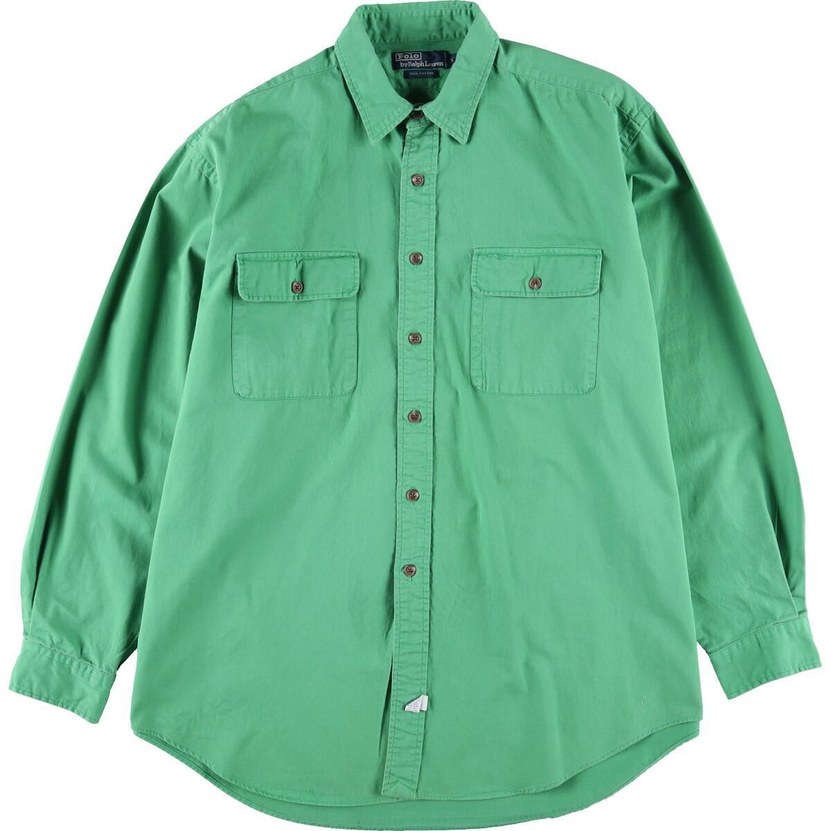 90年代 ラルフローレン Ralph Lauren POLO by Ralph Lauren CATCH AND RELEASE キャッチアンドリリース バックプリント 長袖 コットンシャツ メンズXL ヴィンテージ /eaa172608 【中古】 【210621】