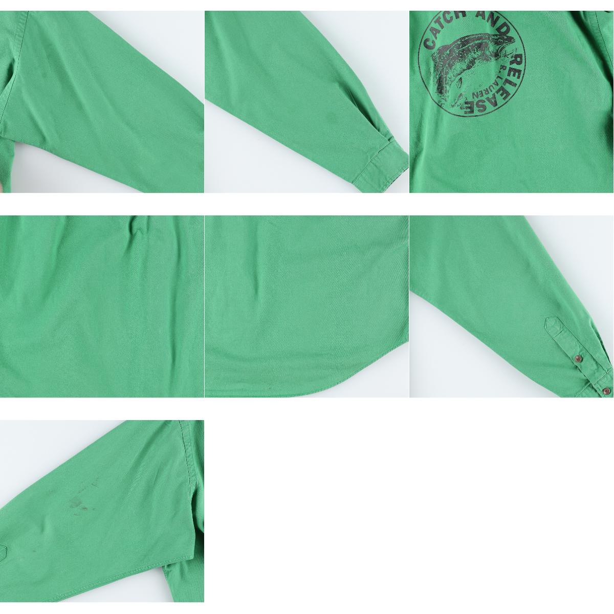 90年代 ラルフローレン Ralph Lauren POLO by Ralph Lauren CATCH AND RELEASE キャッチアンドリリース バックプリント 長袖 コットンシャツ メンズXL ヴィンテージ /eaa172608 【中古】 【210621】