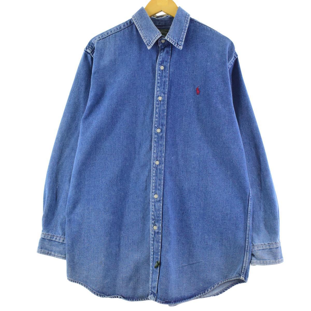 80~90年代 ラルフローレン Ralph Lauren POLO COUNTRY ポロカントリー 長袖 デニムシャツ メンズL ヴィンテージ /eaa180021 【中古】 【210723】