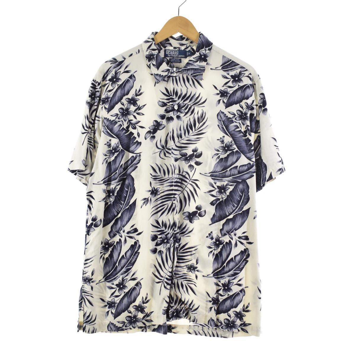ラルフローレン Ralph Lauren POLO by Ralph Lauren 総柄 ボーダーパターン ビスコース ハワイアンアロハシャツ メンズL /eaa177074 【中古】 【210729】