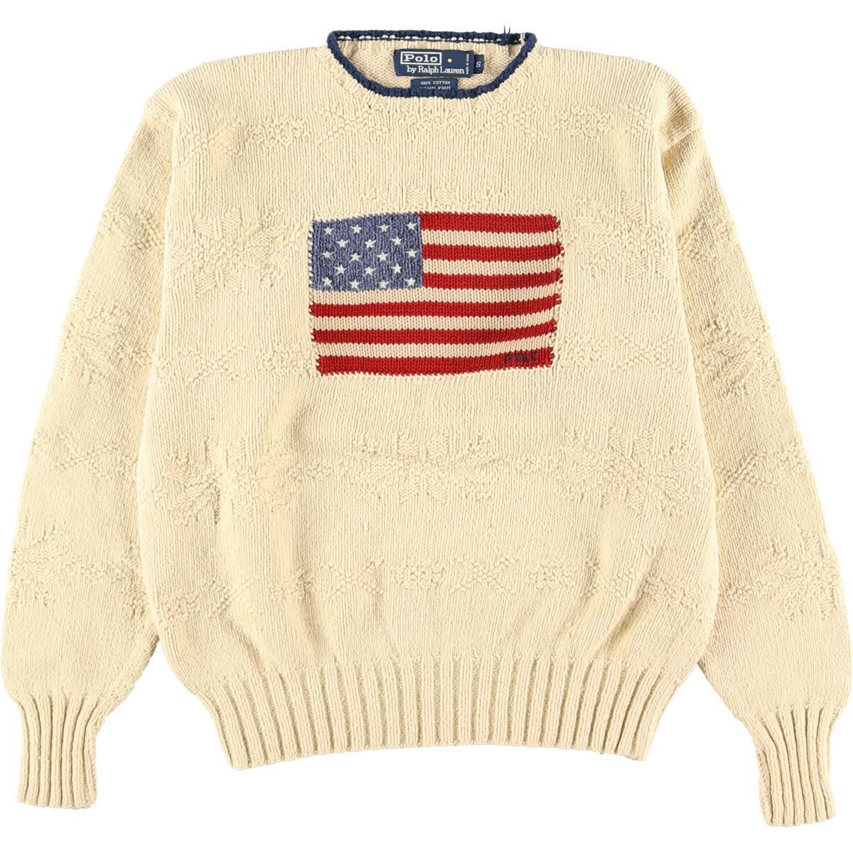 古着 ラルフローレン Ralph Lauren Polo By Ralph Lauren 星条旗柄 Hand Knit ハンドニット コットンニットセーター メンズs Eaa 2109 Ss26 2buy26 クルーネックセーター 古着屋jam ジャム