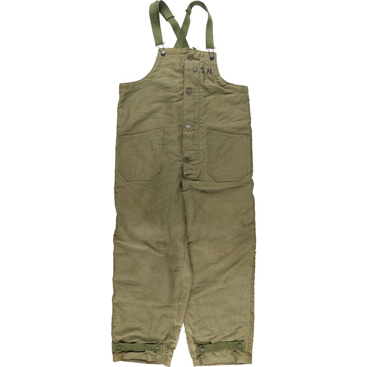 古着 50年代 米軍実品 U.S.NAVY N-1 デッキパンツ ミリタリー オーバーオール USA製 MEDIUM メンズL /eaa213809 【中古】 【220128】