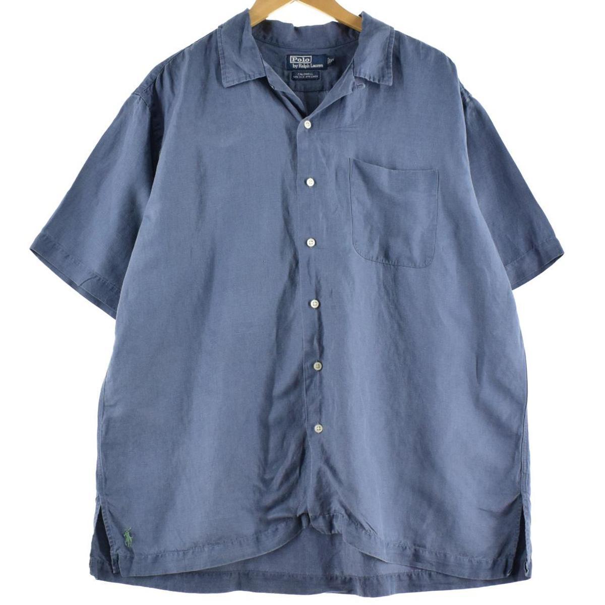 古着 希少レア ラルフローレン Ralph Lauren POLO by Ralph Lauren CALDWELL 半袖 オープンカラー ボックスシャツ リネン×シルクシャツ メンズXL /eaa241562 【220423】