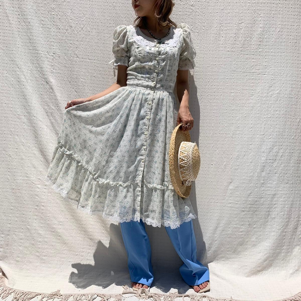 古着 70年代 ガンネサックス GUNNE SAX Jessica 花柄 パフスリーブ 半袖 ワンピース USA製 レディースXS ヴィンテージ /eaa246681 【中古】【エルル220610】 【220611】