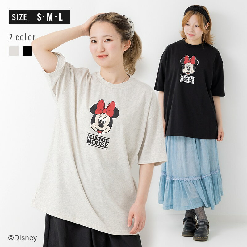 Rakuten - ミニーマウス レディース 半袖 Tシャツ ディズニー リンクコーデ 綿100％ ワイド トップス Disney プリント 夏 S M L [M便 1/1]