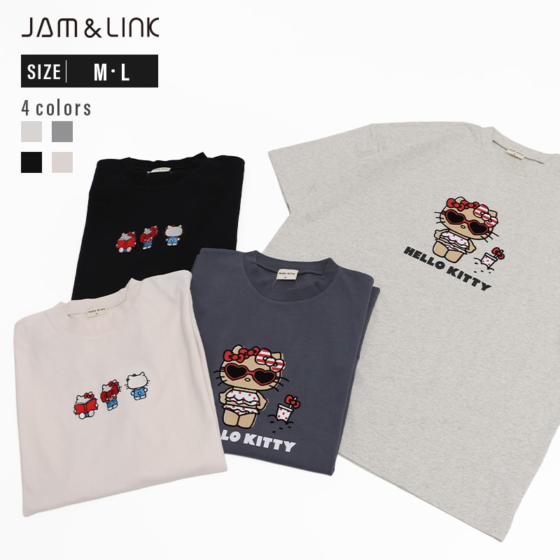 レディース ハローキティ サンリオ Tシャツ 半袖 リンクコーデ 天竺 トップス 綿100％ キャラクター SANRIO 夏服 S M L [M便 1/1]