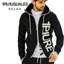 【30 OFF】1PIU1UGUALE3 RELAX (ウノピゥウノウグァーレトレリラックス) 縦ロゴ スウェット パーカー メンズ USO-23071 【BLK/GRY／M L XL】 ブラック グレー フルジップパーカー フーディー ビッグファスナー LEON掲載ブランド